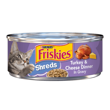 Friskies Shreds Turkey & Cheese Dinner in Gravy Adult Wet Cat Food 5.5oz - Donations