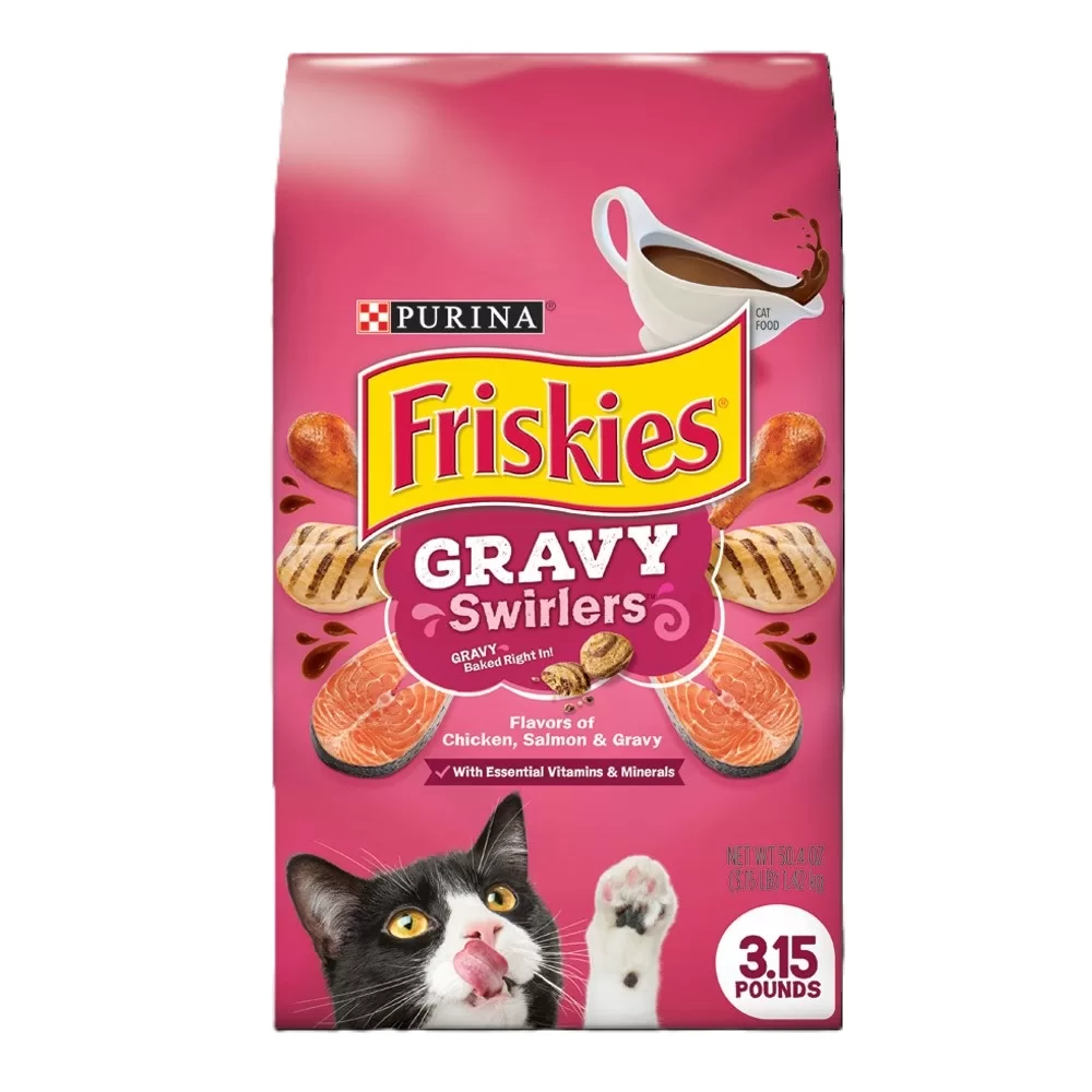 Friskies Gravy Swirlers With Flavors of Chicken, Salmon & Gravy Dry Cat Food